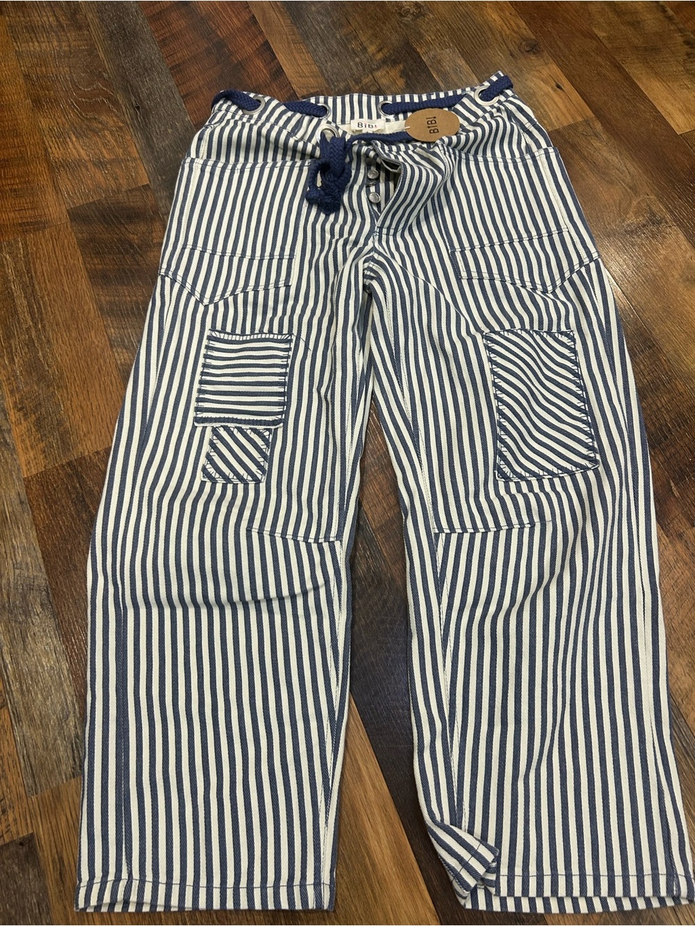 Bibi Striped Blue & White Casual Drawstring Pants